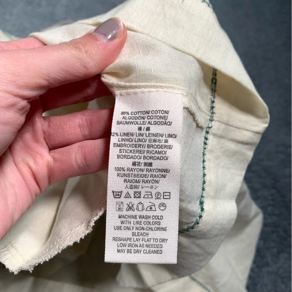 Free People Cream Mini Dress with Pink & Green Embroidery